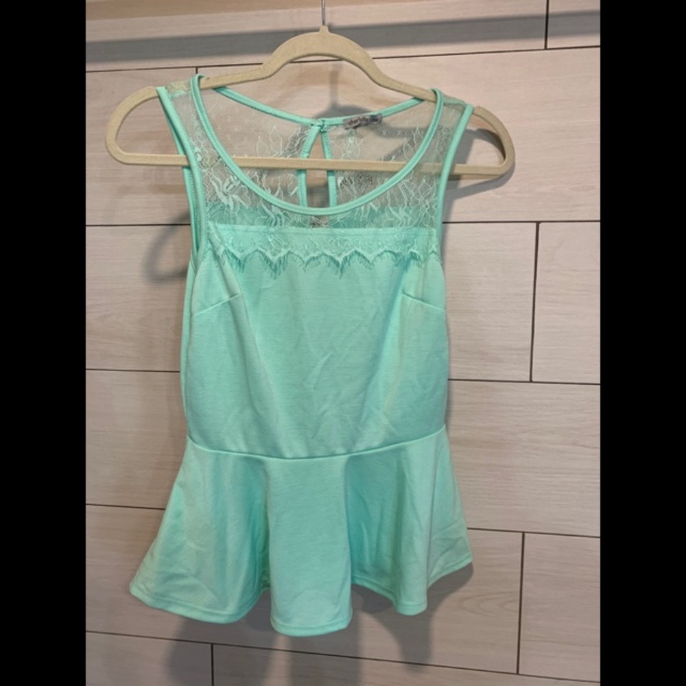 Mint Peplum Top with Lace